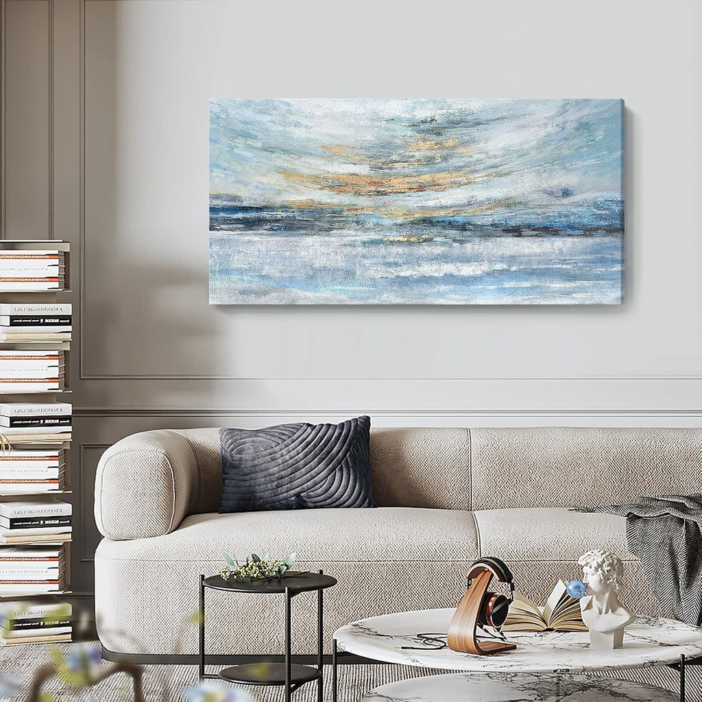 Oceanic Panorama Coastal Wall Art 48x24 Light Blue Canvas – image 5