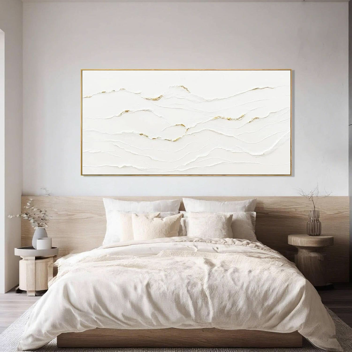 Abstract Wall Art 29x58 Framed White Canvas for Living Room – image 3