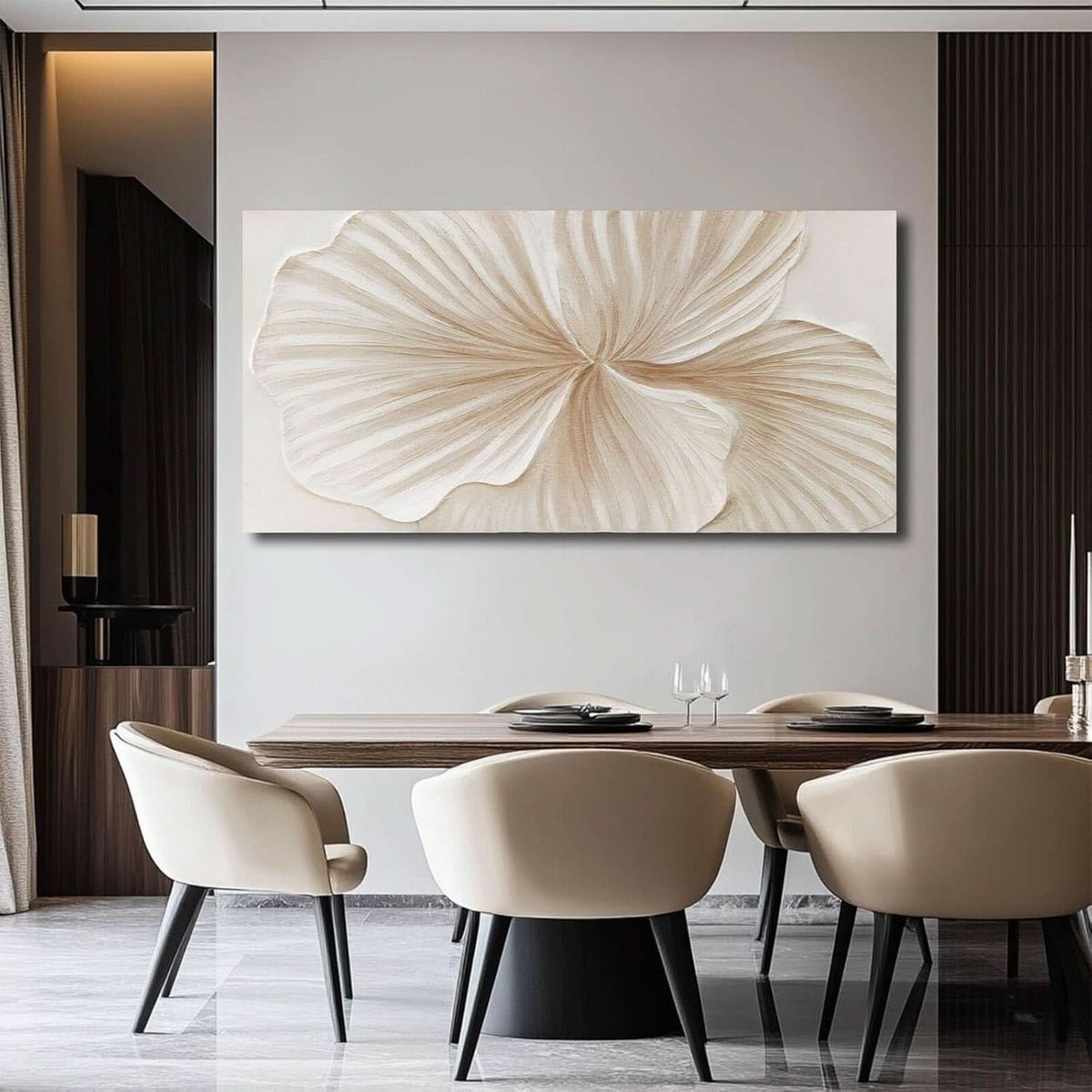 Elegance Abstract Floral Wall Art 24x48 White Gold Canvas – image 6