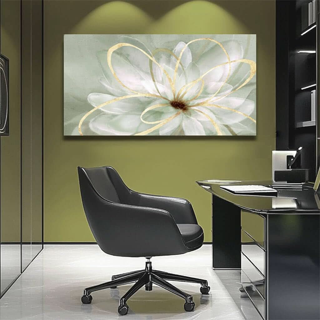 Blossom Line Floral Wall Art 29x58 Hand-Painted White Gold Canvas – image 4
