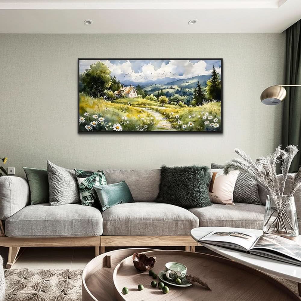 Pastoral Landscape Wall Art 20x40 Framed Black Canvas – image 5