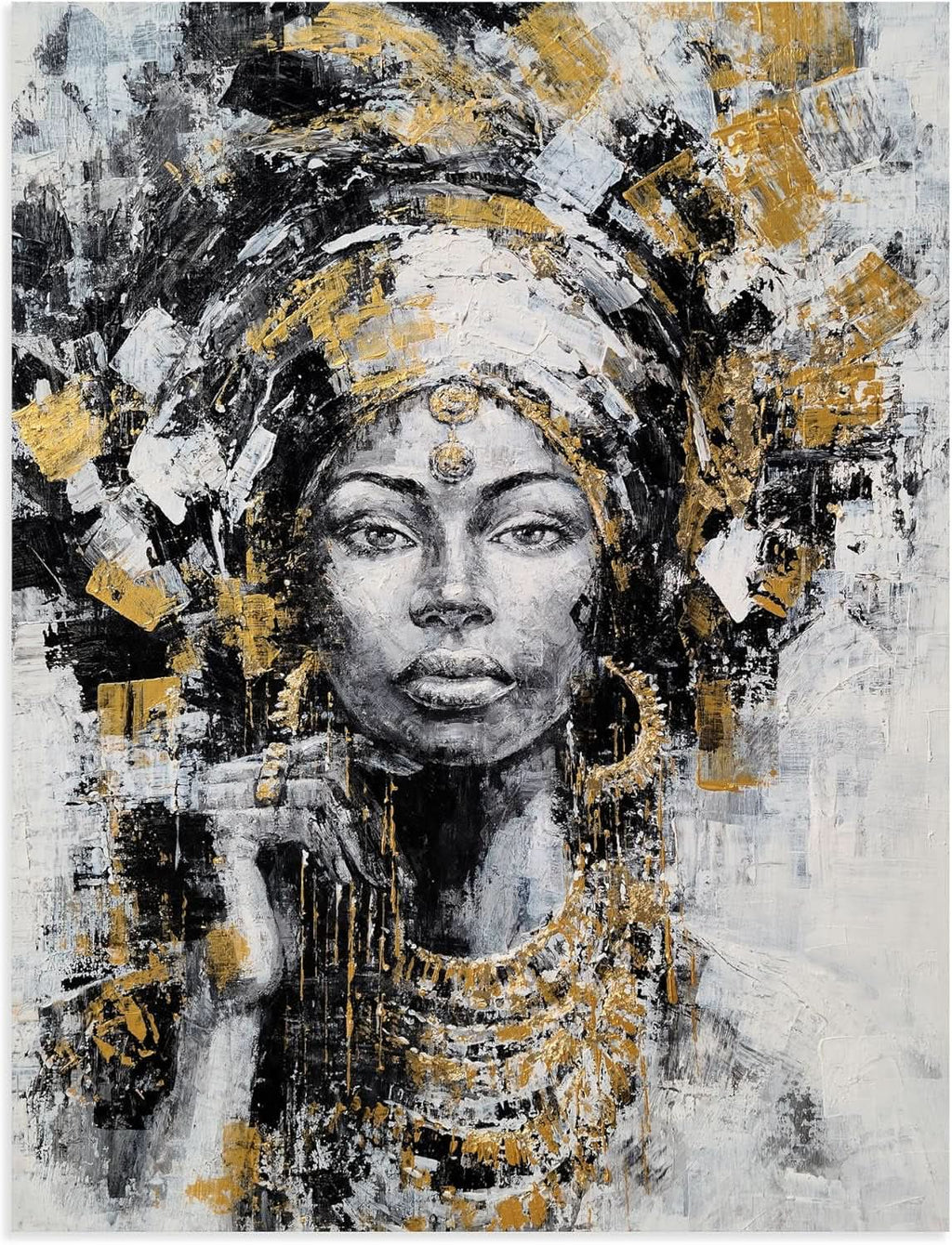 African American Gold Wall Art Hand-Painted Black Canvas – image 2