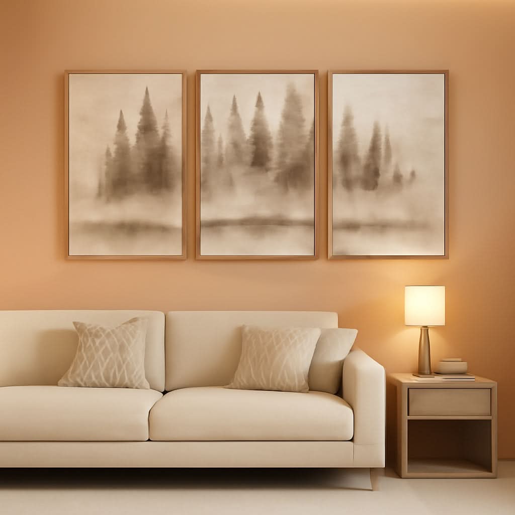 Pine Tree Landscape Wall Art 16x24 Framed Gray Neutral Canvas – main view