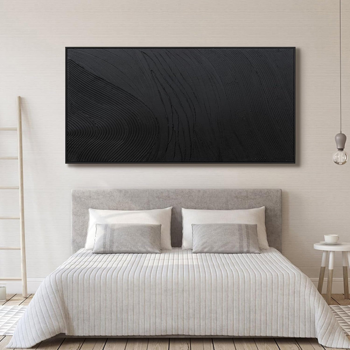 Jet Modern Wall Art 29x58 Hand-Painted Black Canvas – image 5