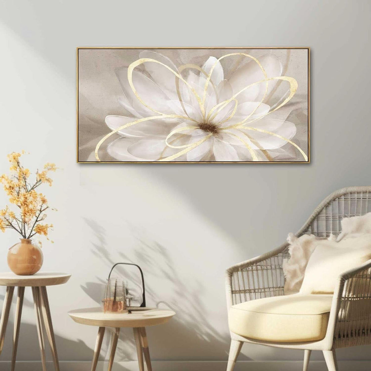 Metallic Abstract Wall Art 20x40 Framed Gold Canvas – image 2