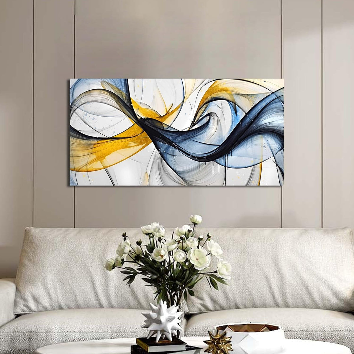 Abstract Wall Art 40x20 Blue Canvas for Living Room – image 4