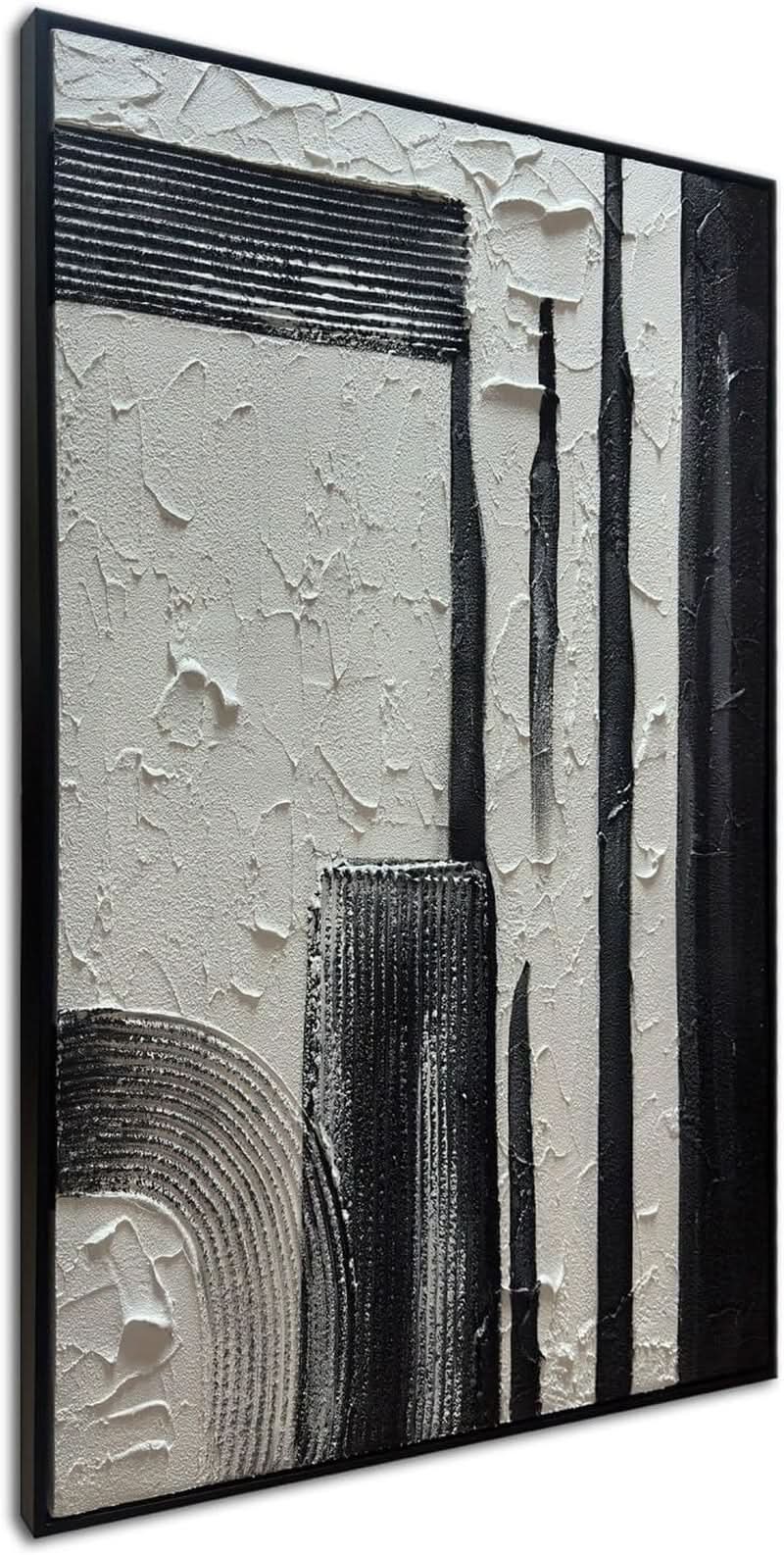 Textured Black and White Wall Art 24x36 Hand-Painted – image 2