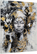 African American Gold Wall Art Hand-Painted Black Canvas – main view