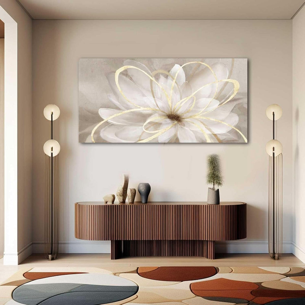 Delicate Floral Wall Art 24x48 Framed Gold Canvas for Living Room – image 7