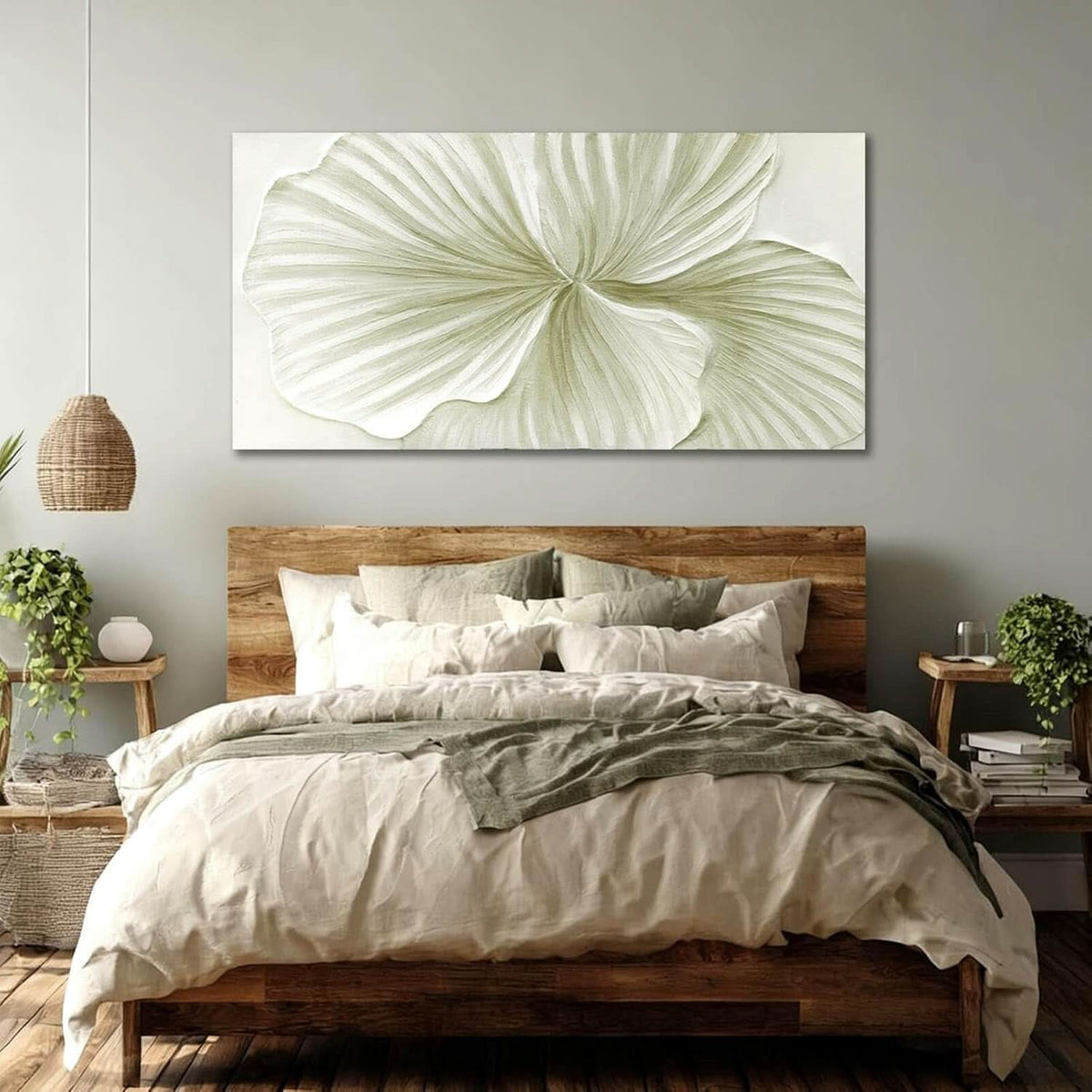 Ginkgo Leaf Botanical Wall Art 24x48 Hand-Painted Green Canvas – image 3