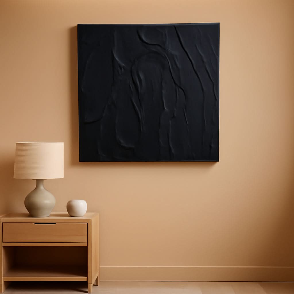 Thick Textured Canvas Wall Art 24x36 Hand-Painted Black – main view