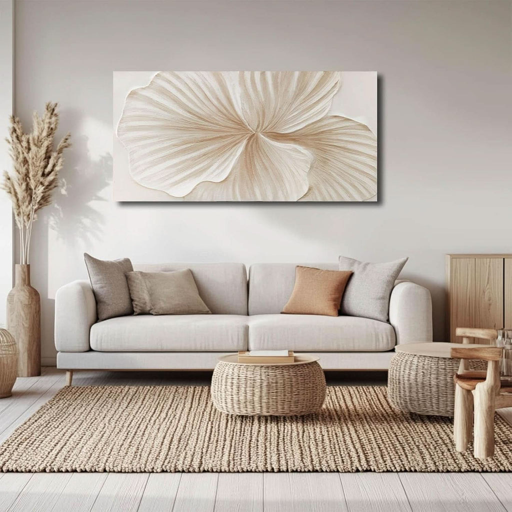 Elegance Abstract Floral Wall Art 24x48 White Gold Canvas – image 2