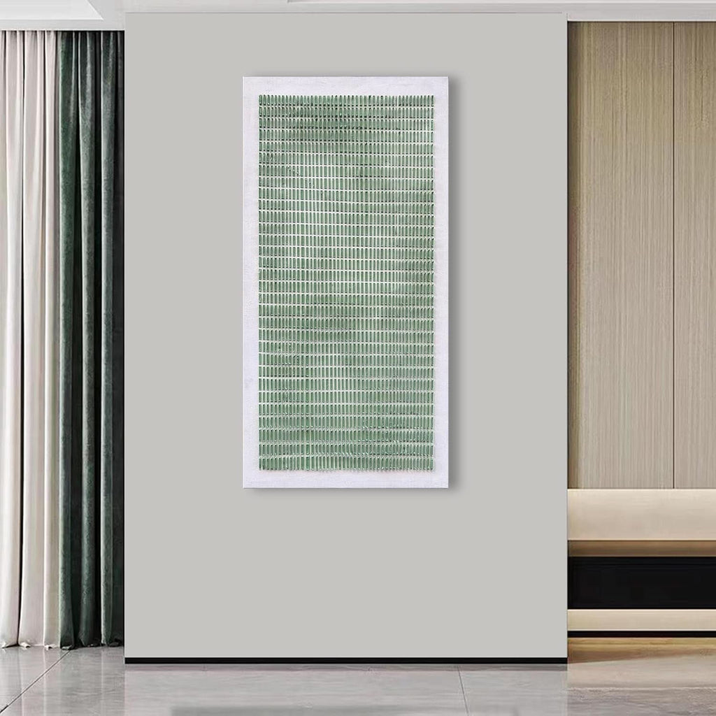 Finish Textured Abstract Wall Art 24x48 Hand-Painted White Green – image 7