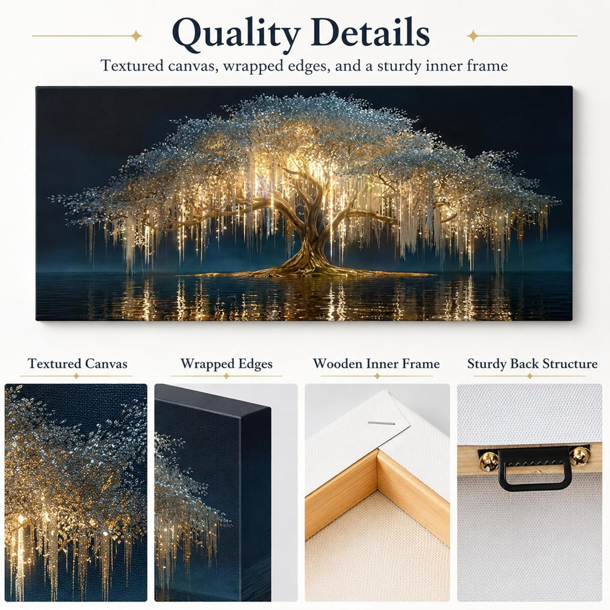 Tree of Life Landscape Wall Art Black Gold Canvas for Living Room – image 5