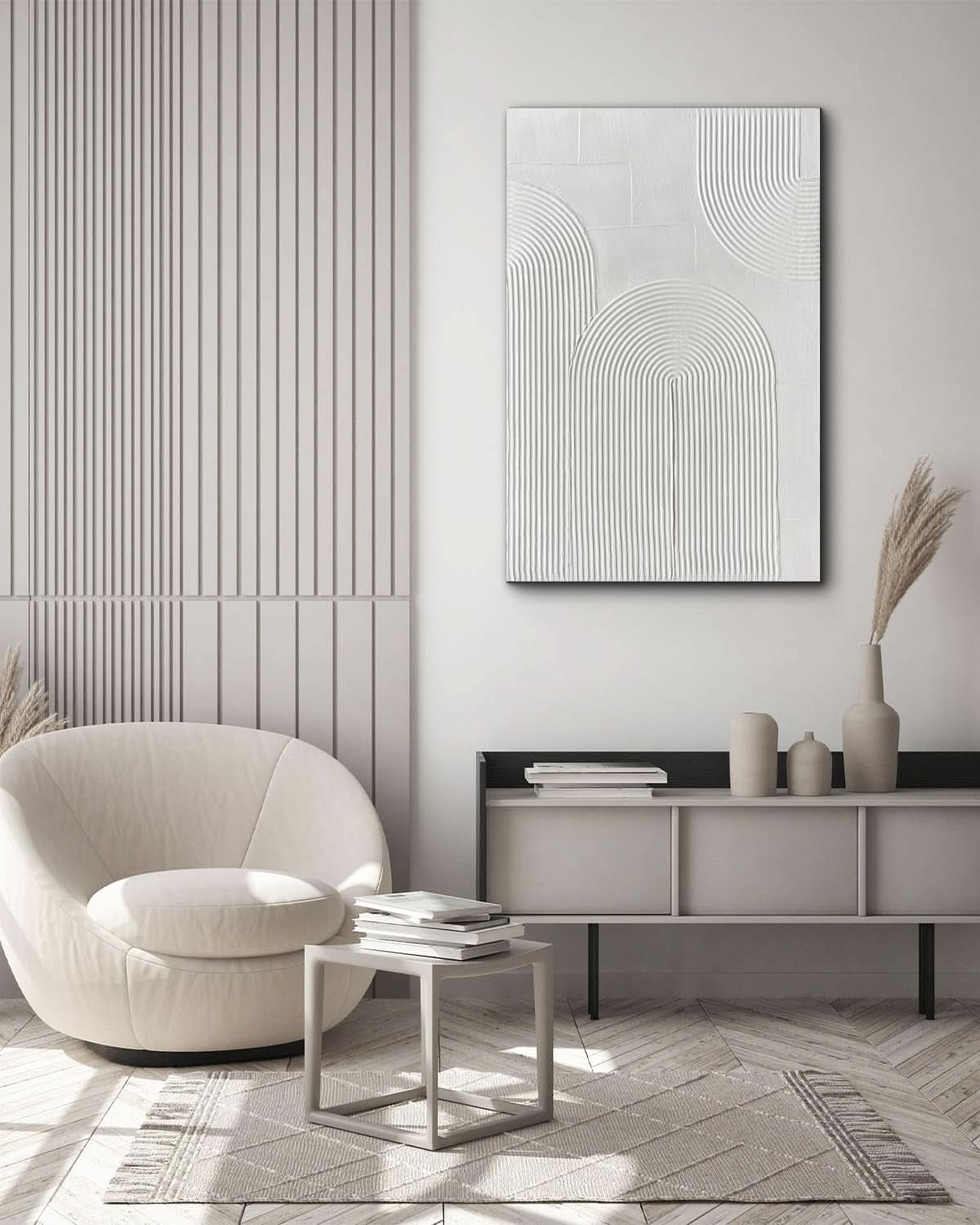 Textured Abstract Wall Art 24x36 Hand-Painted White – image 5