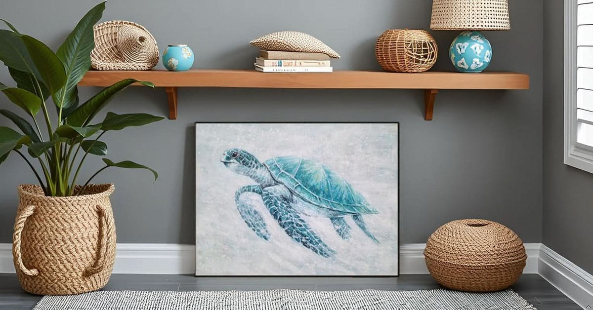 Sea Turtle Wall Art Extra Large Hand-Painted Teal Canvas – image 8
