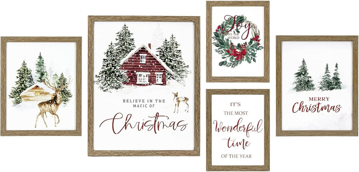 Forest Christmas Holiday Landscape Wall Art Set of 5 Framed – image 2