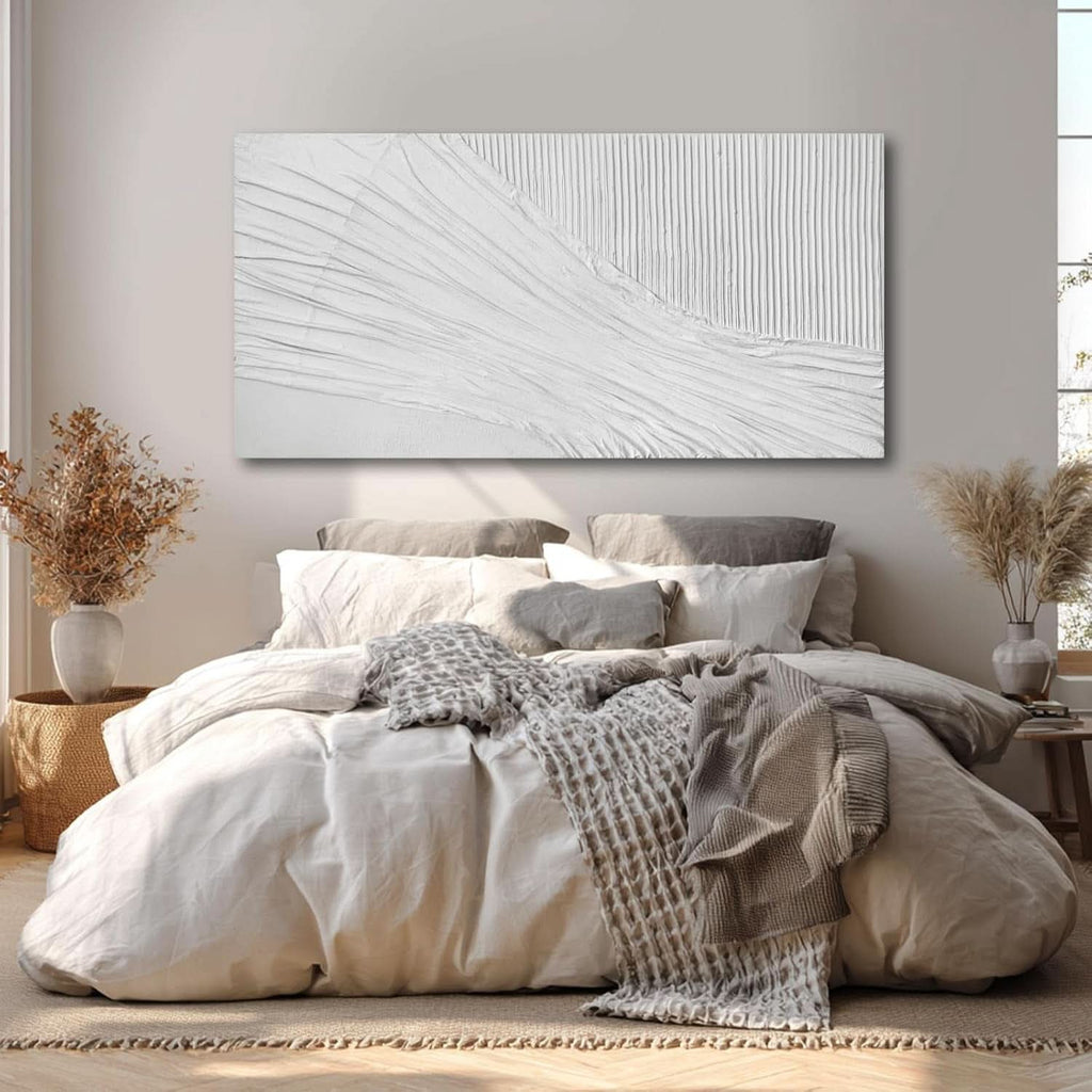 Textured Abstract Wall Art 24x48 Hand-Painted White Canvas – image 2