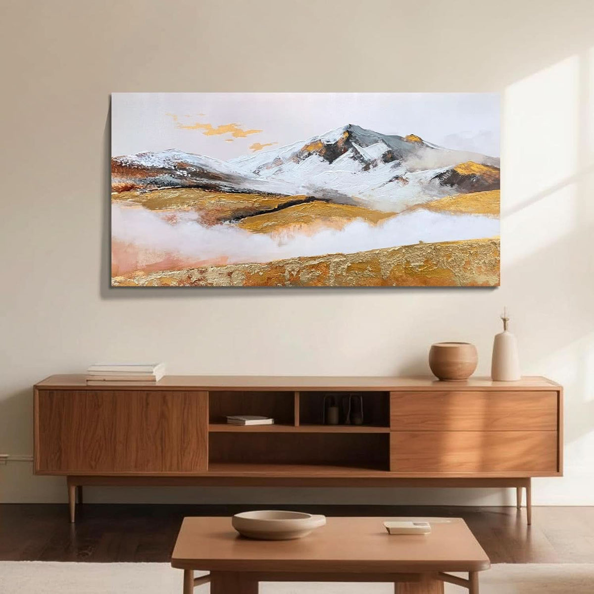 Mountain Golden Landscape Wall Art 48x24 Hand-Painted – image 5