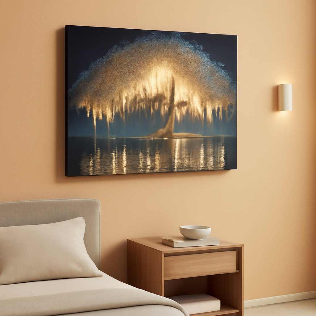 Tree of Life Landscape Wall Art Black Gold Canvas for Living Room – main view