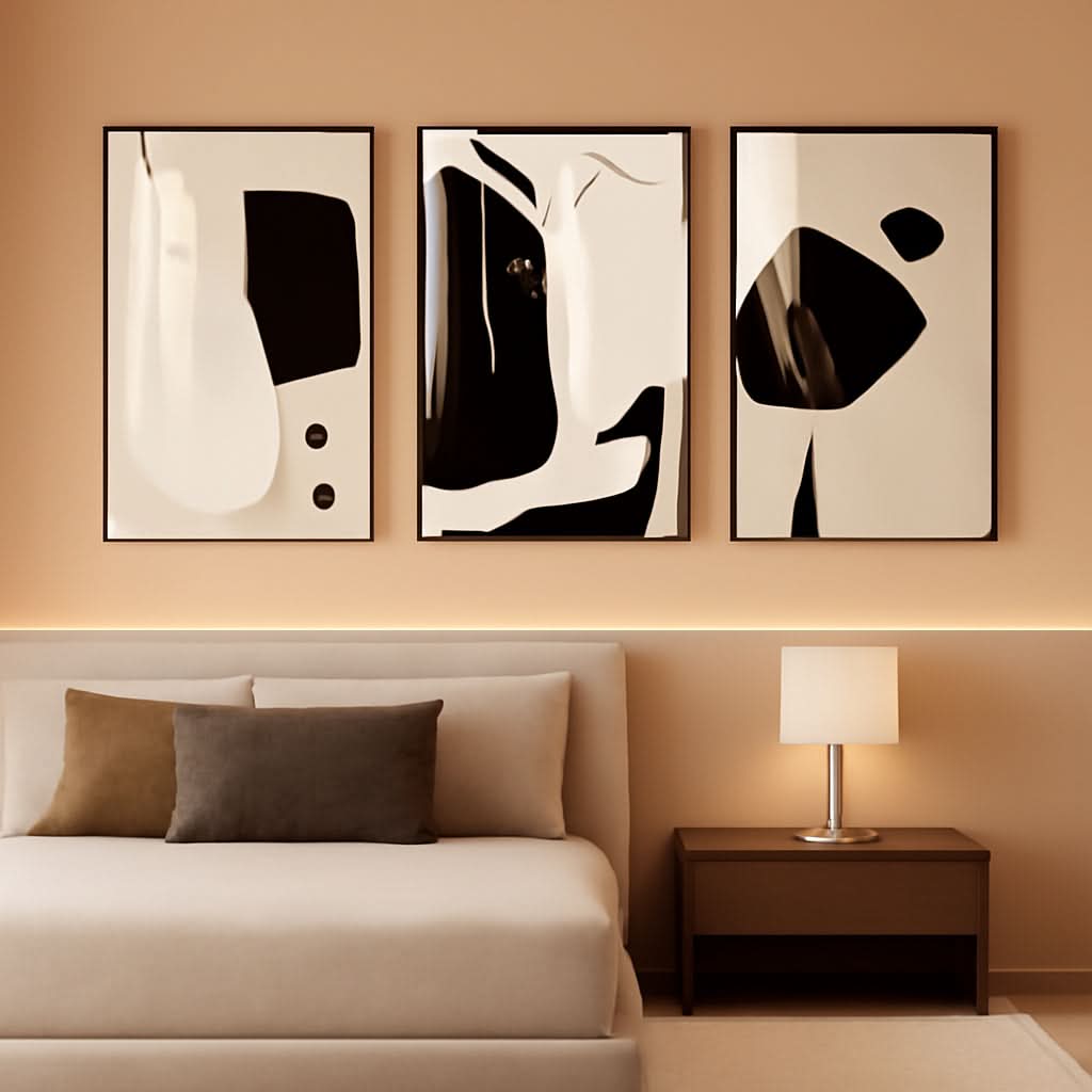 Modern Wall Art Set of 3 Framed White, 16x24 in for Living Room – main view