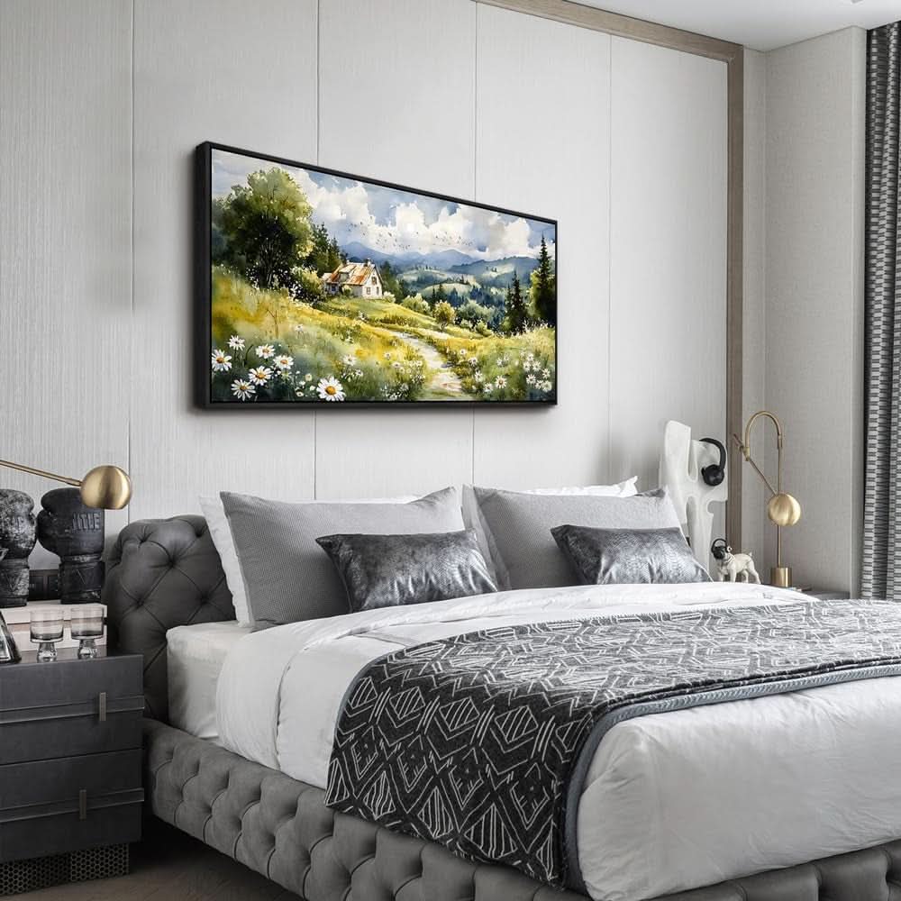 Pastoral Landscape Wall Art 20x40 Framed Black Canvas – image 4