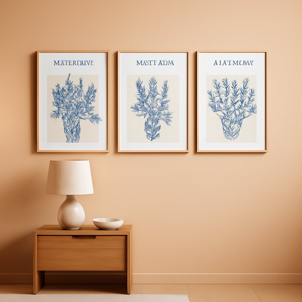 Botanical Wall Art Set of 3 Framed Navy Blue Canvas – main view