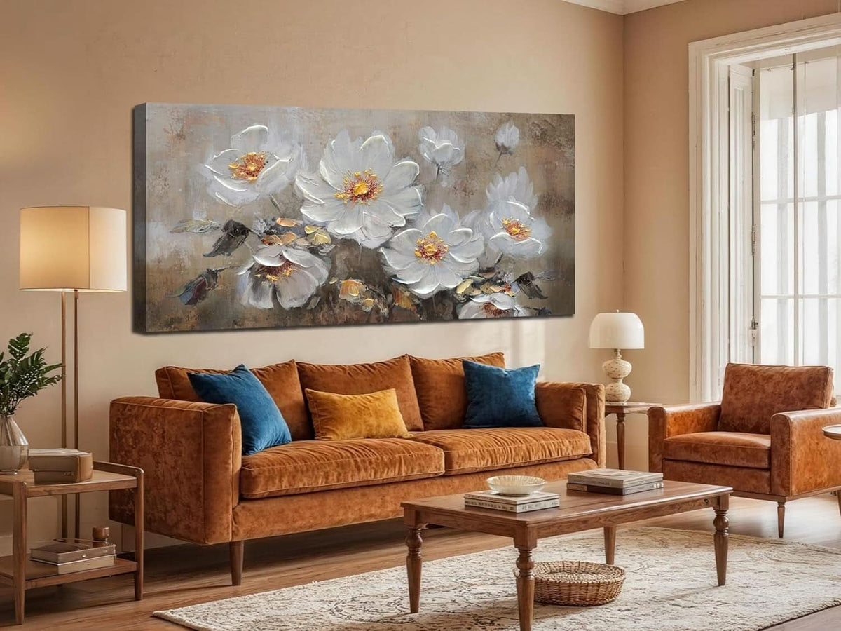 Floral Wall Art 40x20 Hand-Painted Canvas for Living Room – image 3