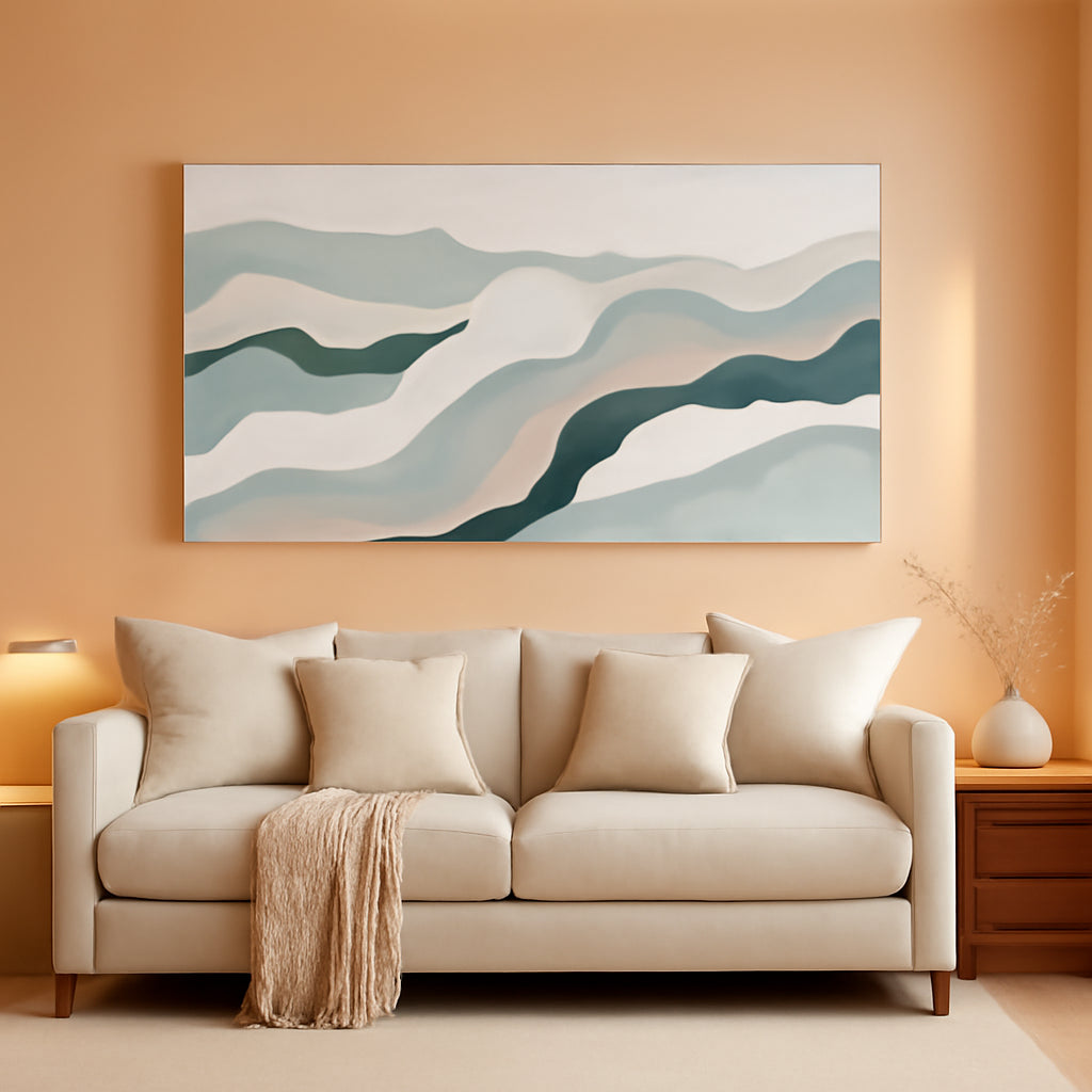 Geometricpatterned Abstract Wall Art 24x48 Blue Canvas – main view