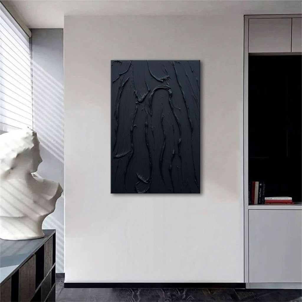 Thick Textured Canvas Wall Art 24x36 Hand-Painted Black – image 3