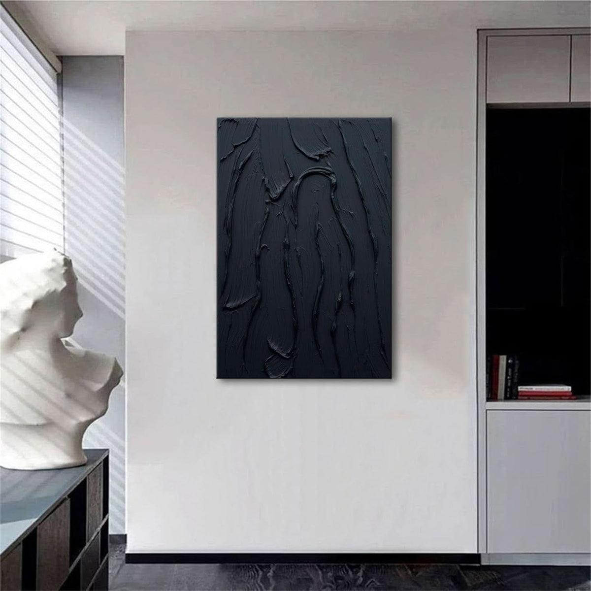 Thick Textured Canvas Wall Art 24x36 Hand-Painted Black – image 3