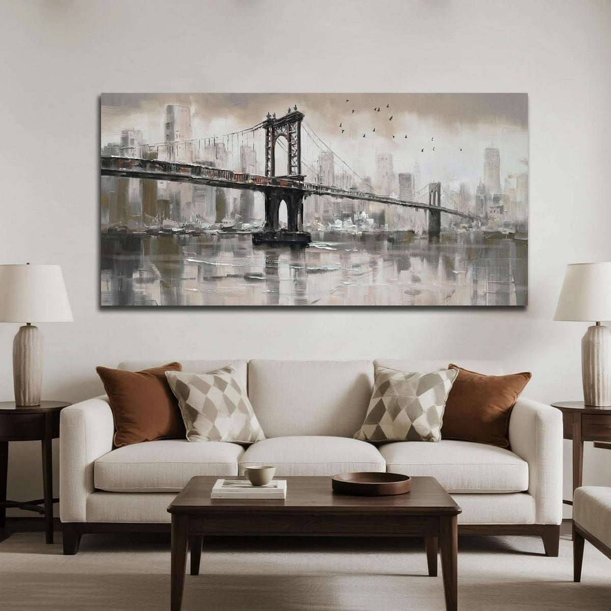Brooklyn Bridge Cityscape Wall Art 40x20 Hand-Painted Colorful Canvas – image 3