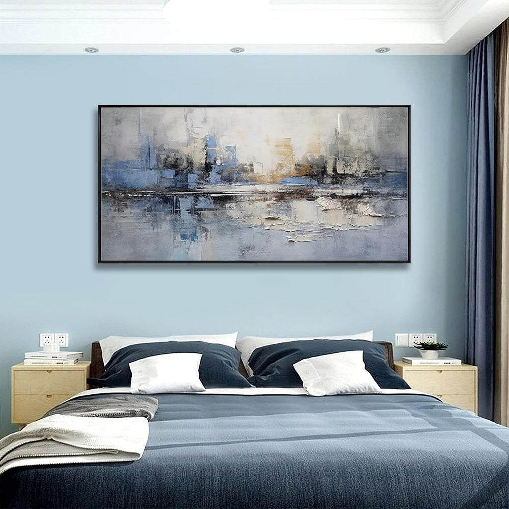 Standard Abstract Wall Art 20x40 Framed Blue Gray Canvas – image 3