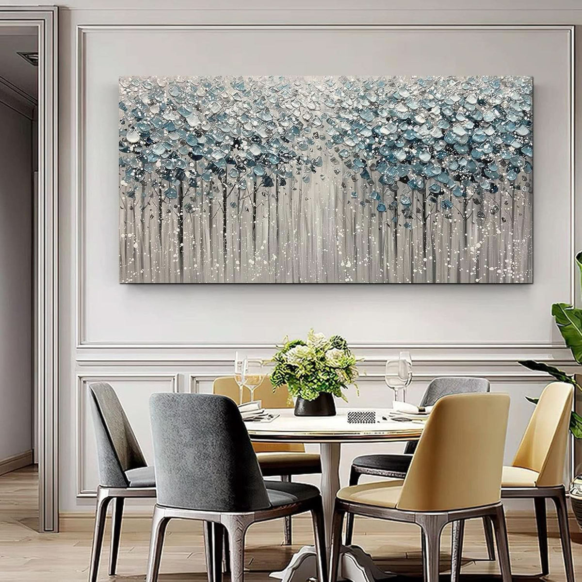 Forest 3D Landscape Wall Art 30x60 Hand-Painted Framed Blue Canvas – image 5