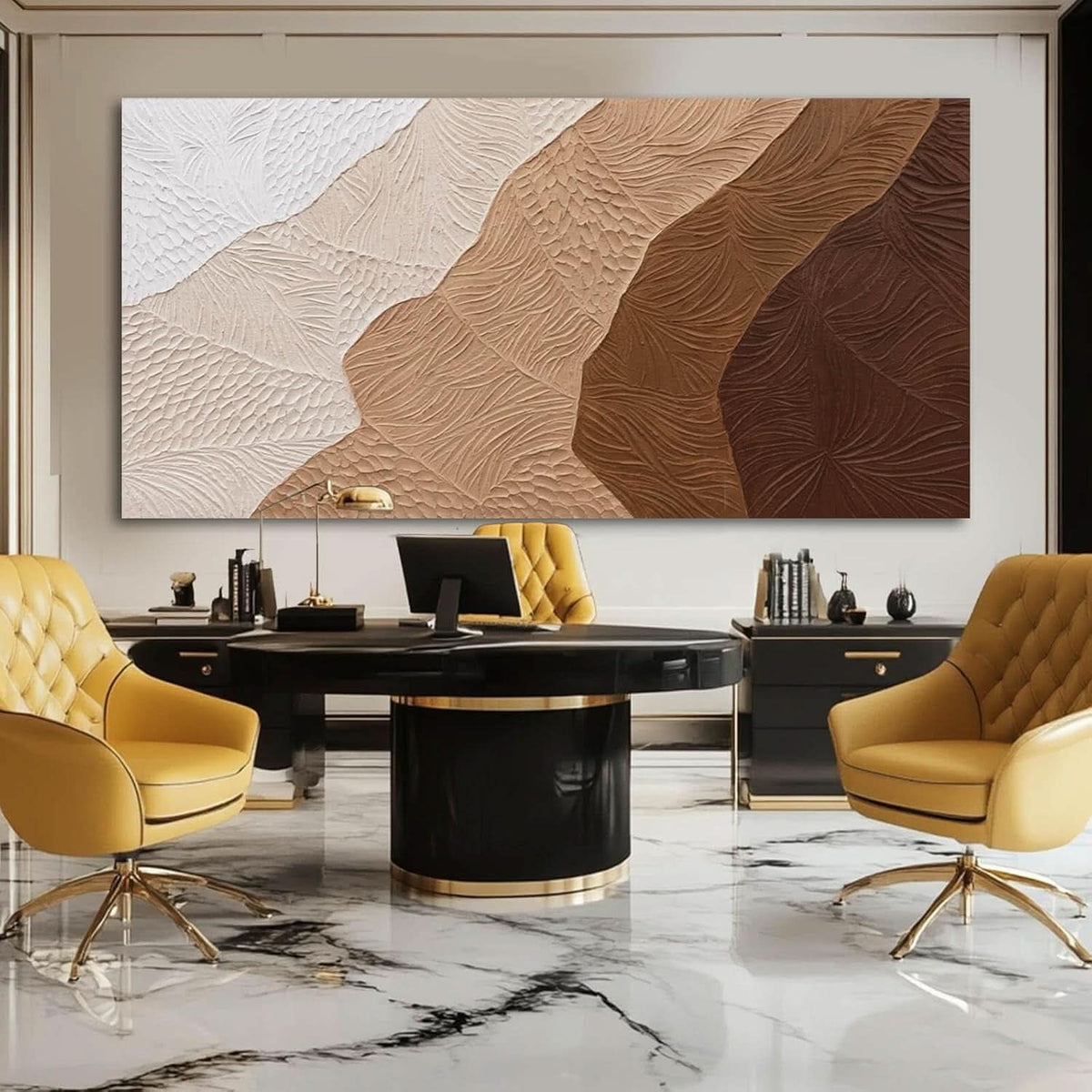 Black and White Wall Art 29x58 Hand-Painted Brown Canvas – image 4