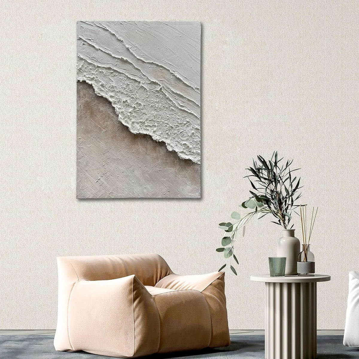Gradient Abstract Wall Art 40x28 Hand-Painted White Brown – image 5