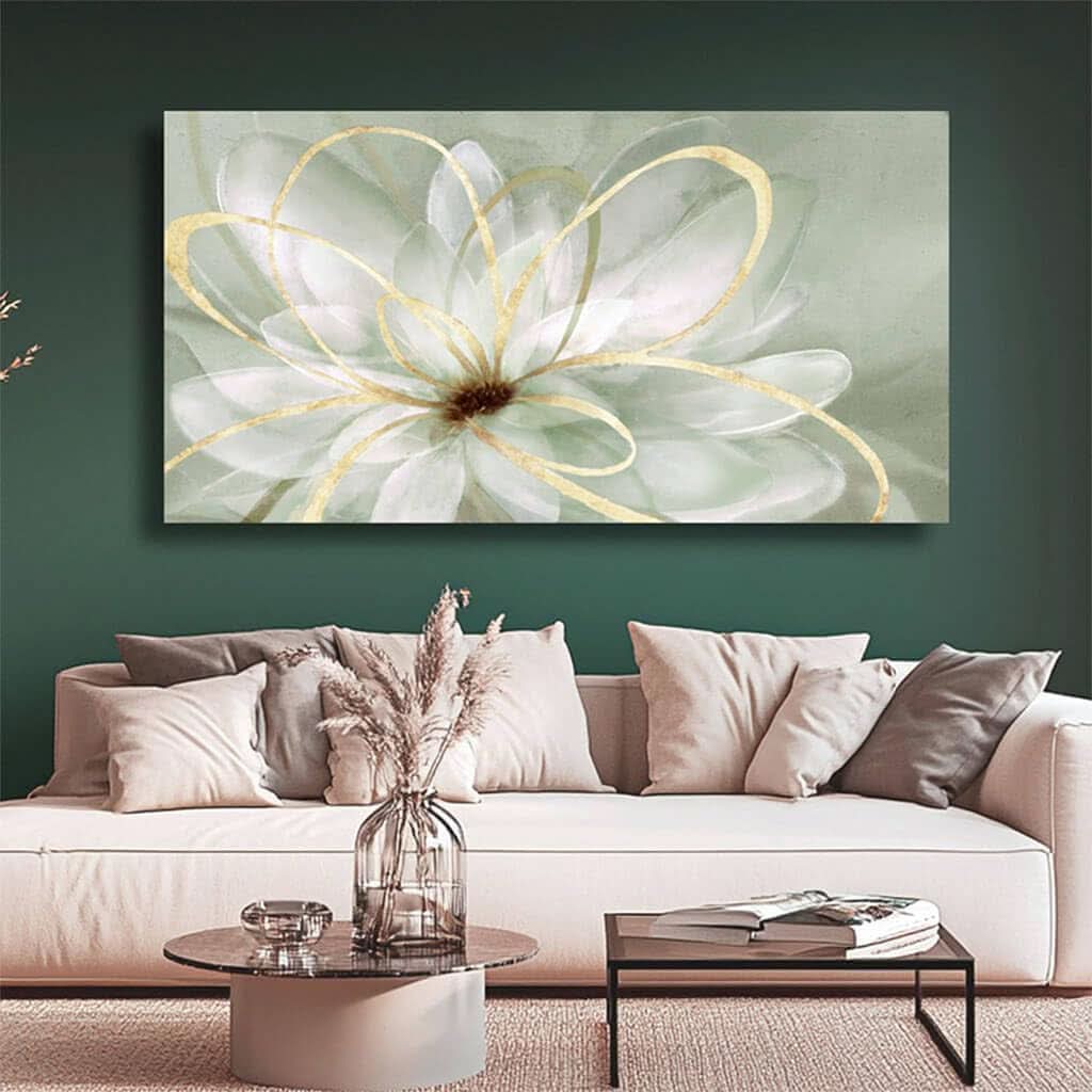 Blossom Line Floral Wall Art 29x58 Hand-Painted White Gold Canvas – image 2