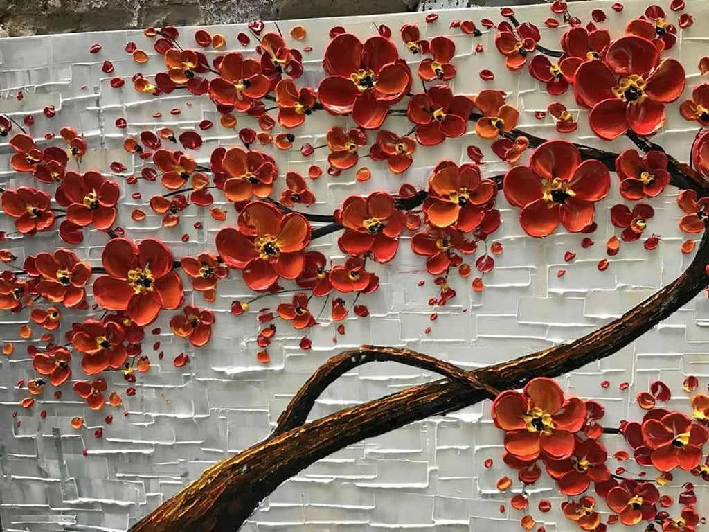 Scarlet Flowers Floral Wall Art 24x48 Hand-Painted – image 7