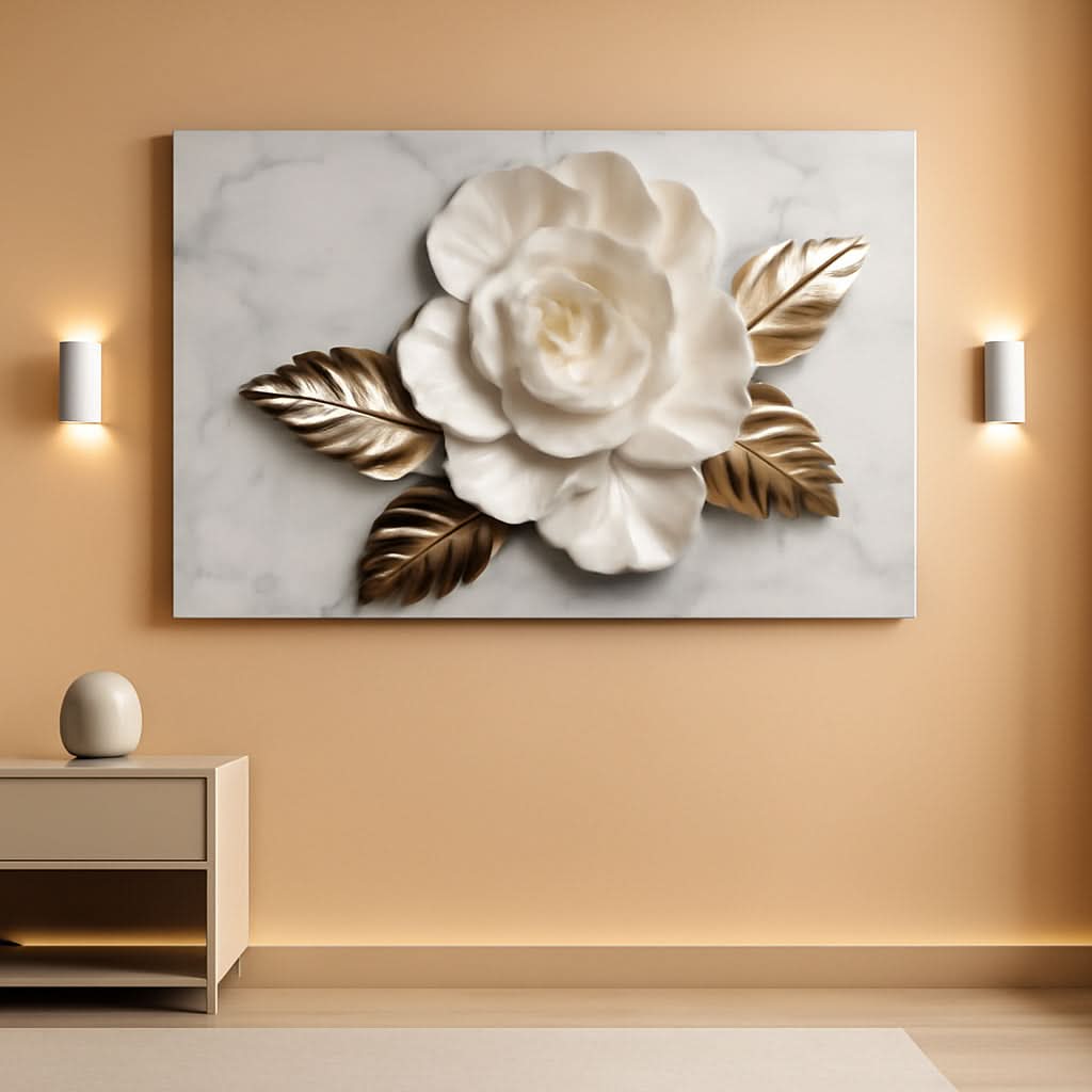 Sophi sticated Floral Wall Art 29x58 Hand-Painted White Canvas – main view