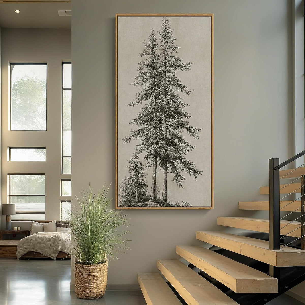 Pine Botanical Wall Art 30x60 Framed Beige for Living Room – image 2