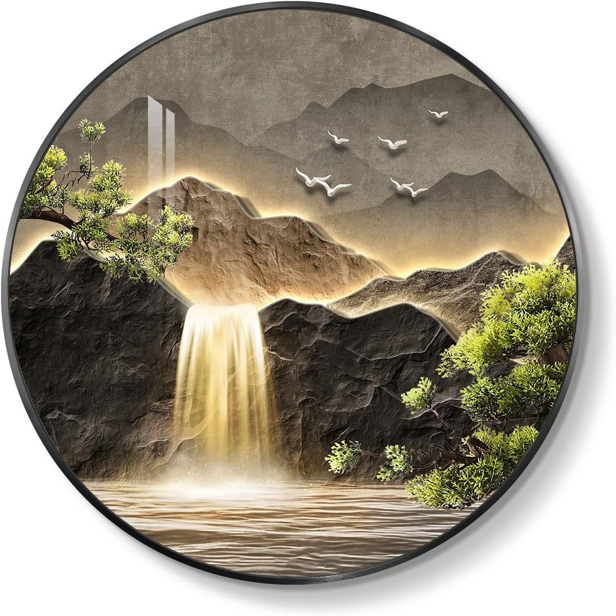 Mountain Illuminated Waterfall Landscape Wall Art 30x30 – image 8
