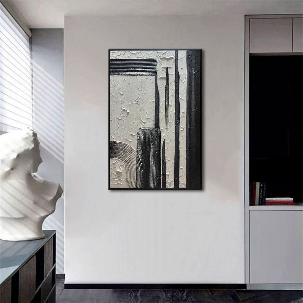 Textured Black and White Wall Art 24x36 Hand-Painted – image 4
