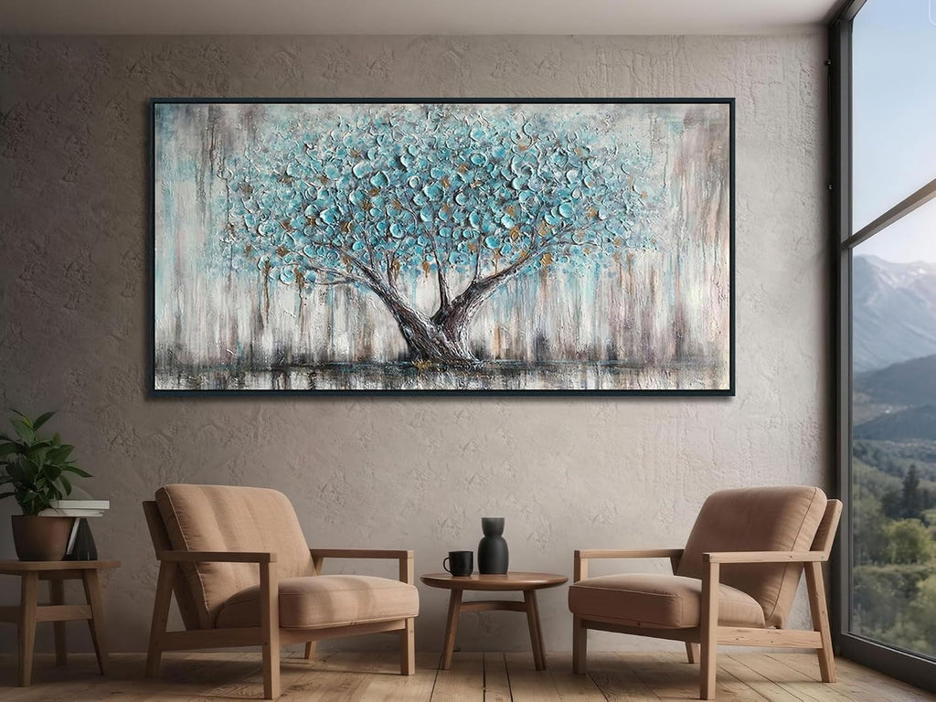 Tree of Life Landscape Wall Art 58x29 Framed Teal Canvas – image 5