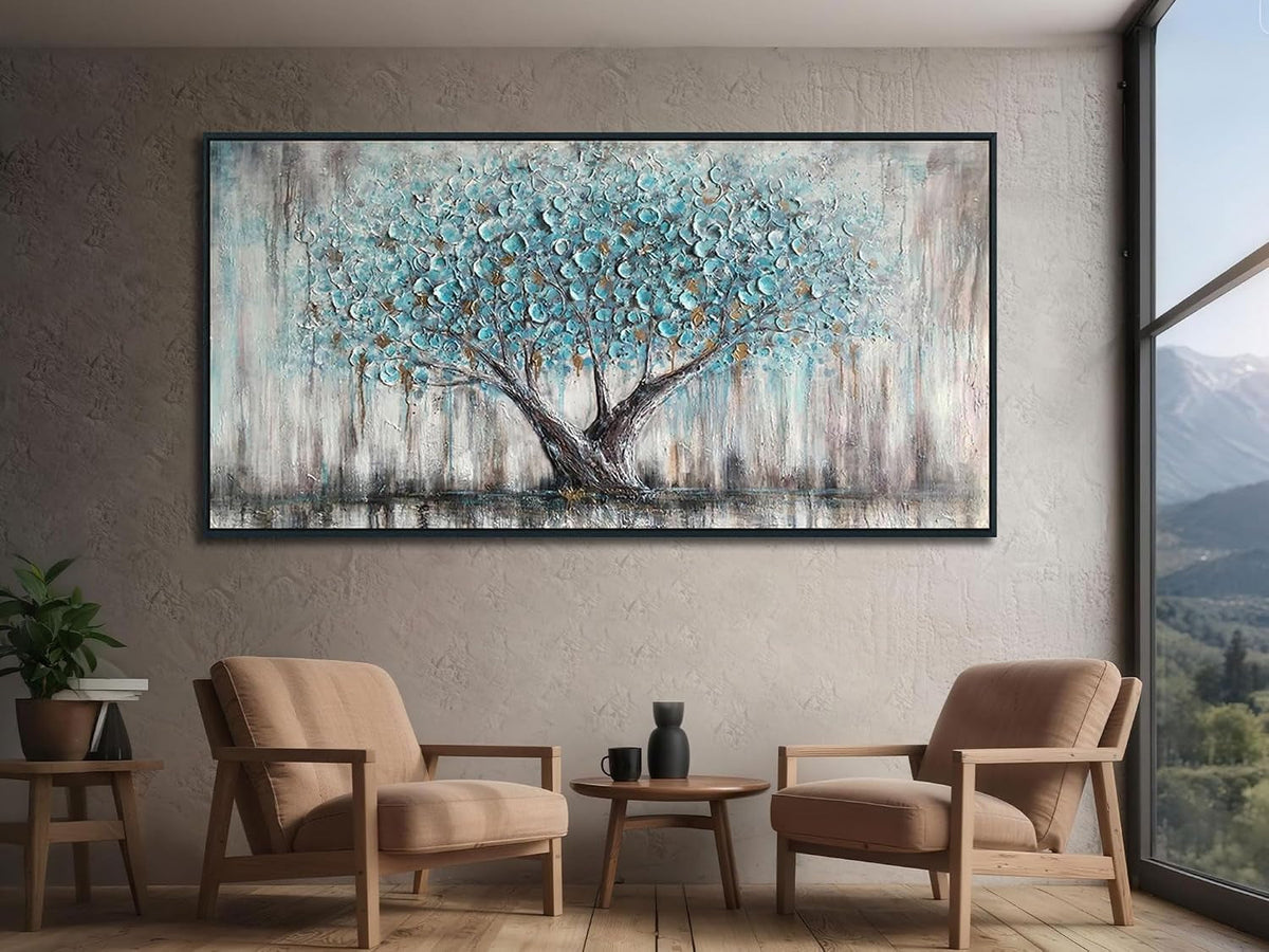 Tree of Life Landscape Wall Art 58x29 Framed Teal Canvas – image 5
