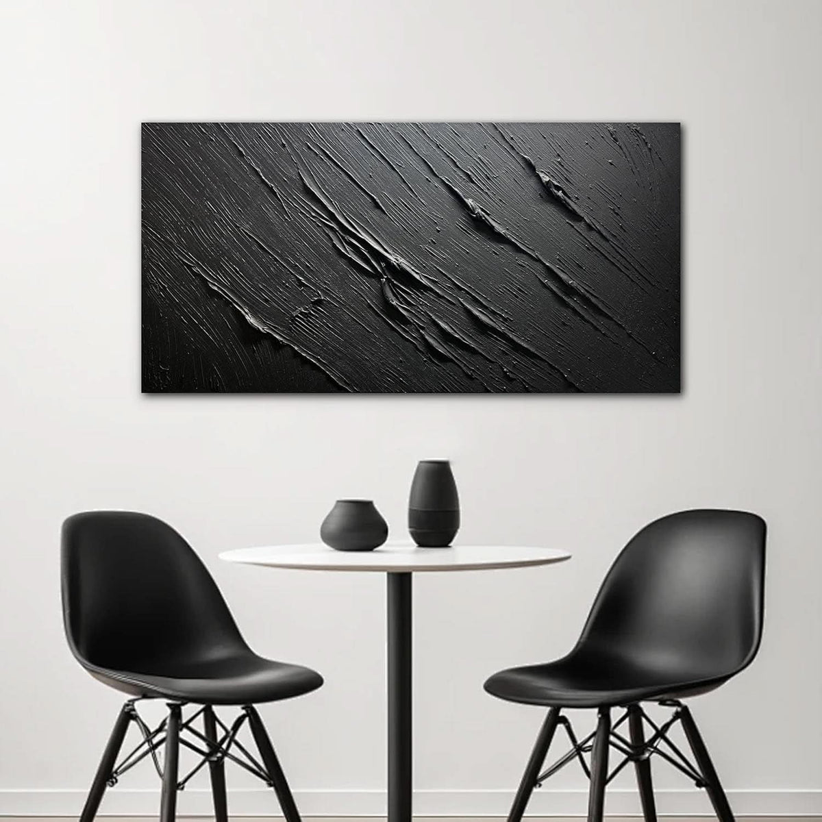 Raised Textured Abstract Wall Art 20x40 Black Canvas – image 2