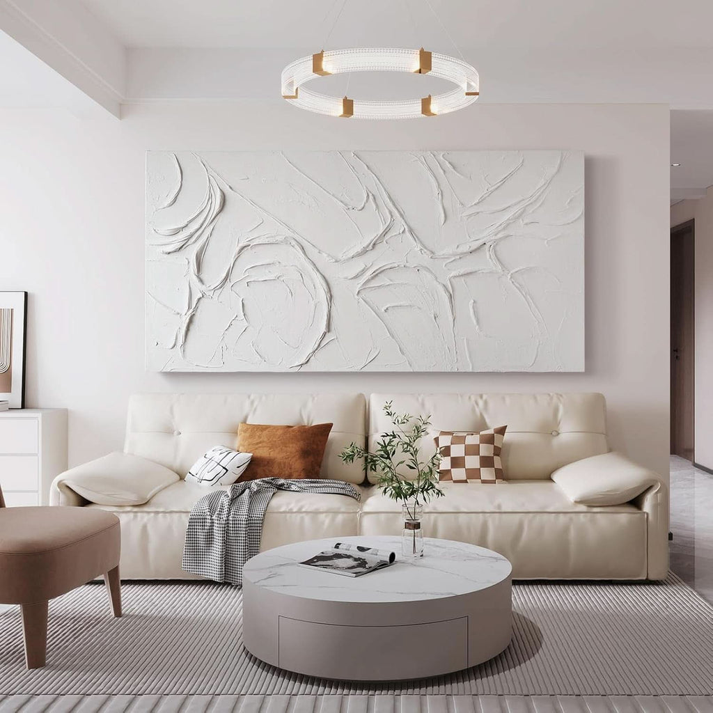 Textured Abstract Wall Art 58x29 Hand-Painted White – image 3