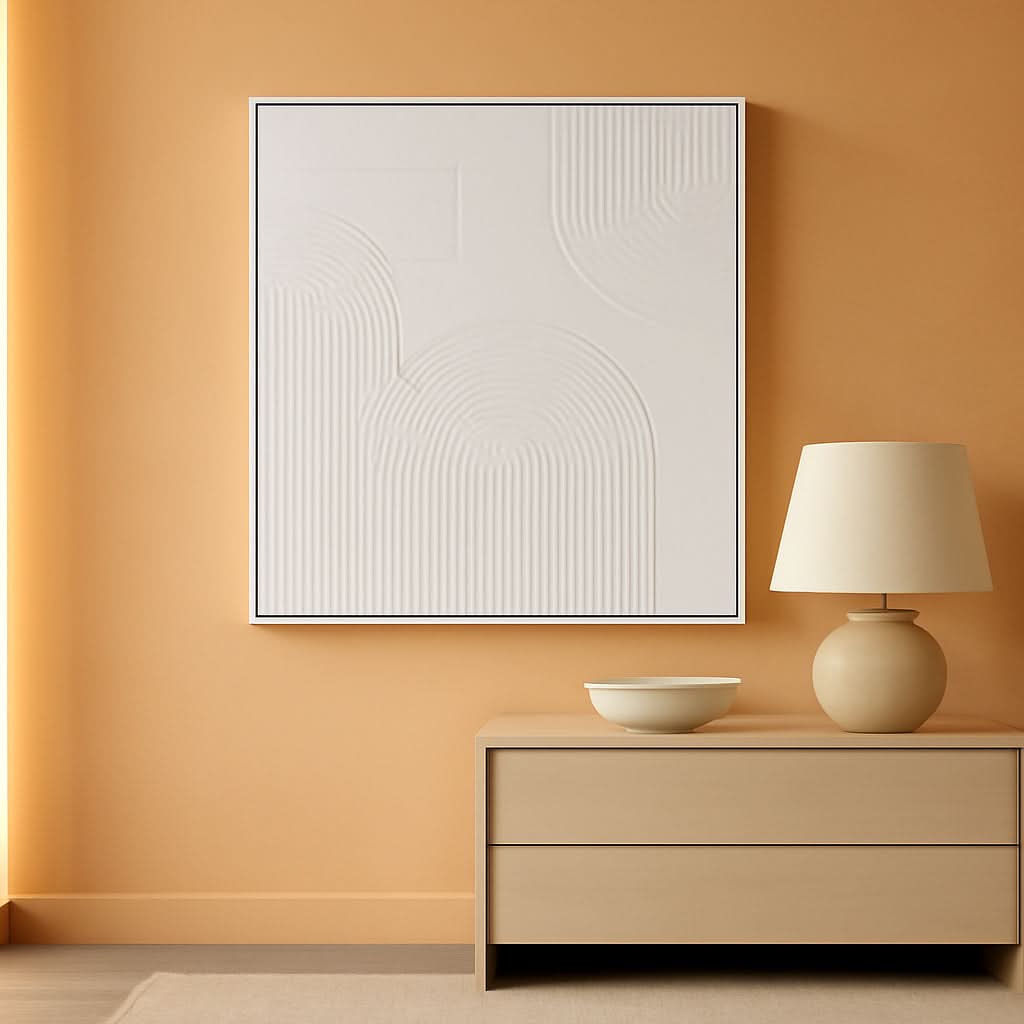 Textured Abstract Wall Art 24x36 Hand-Painted White – main view