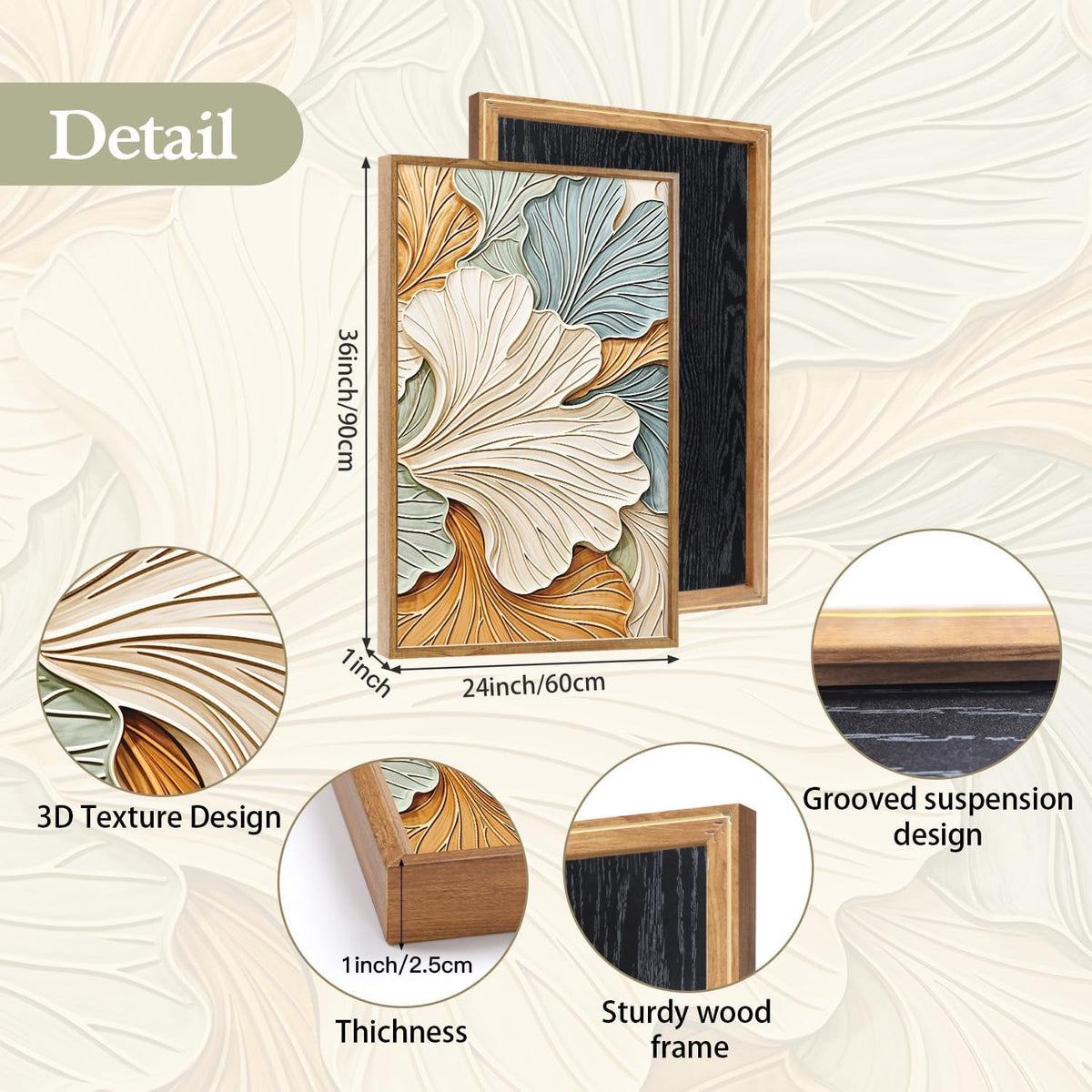 Earth Tone 3D Botanical Wall Art Framed Canvas for Living Room – image 7