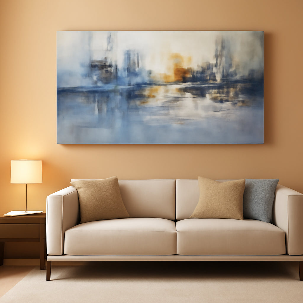 Blue-Gray Abstract Wall Art 29x58 Hand-Painted Blue Gray Canvas – main view