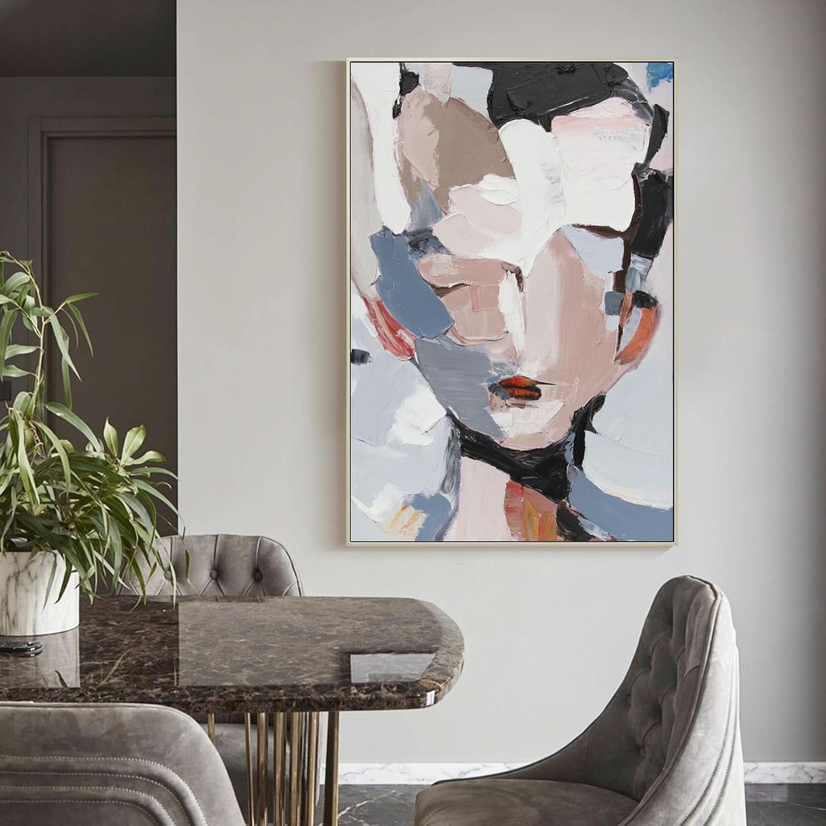 Face Black and White Abstract Wall Art 45x30 Hand-Painted Framed – image 5